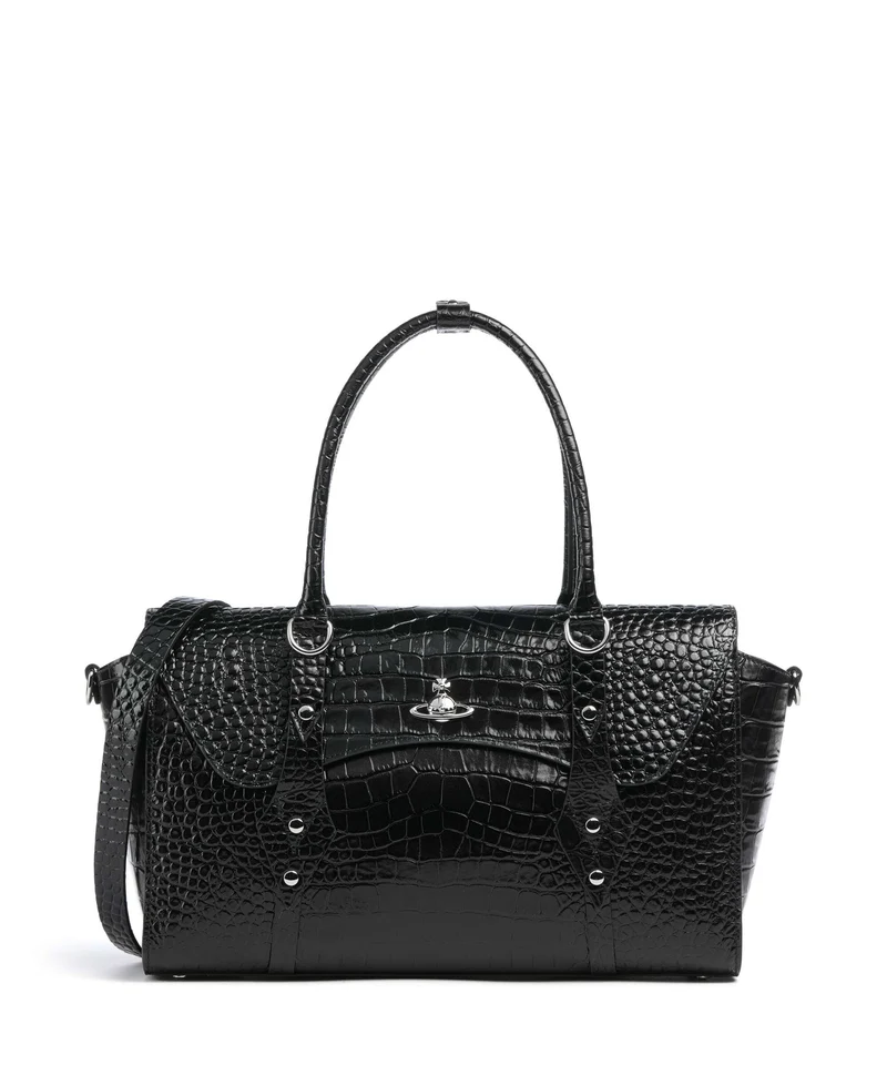 Vivienne Westwood Bettina Embossed Croc Medium Bolsa shopping black