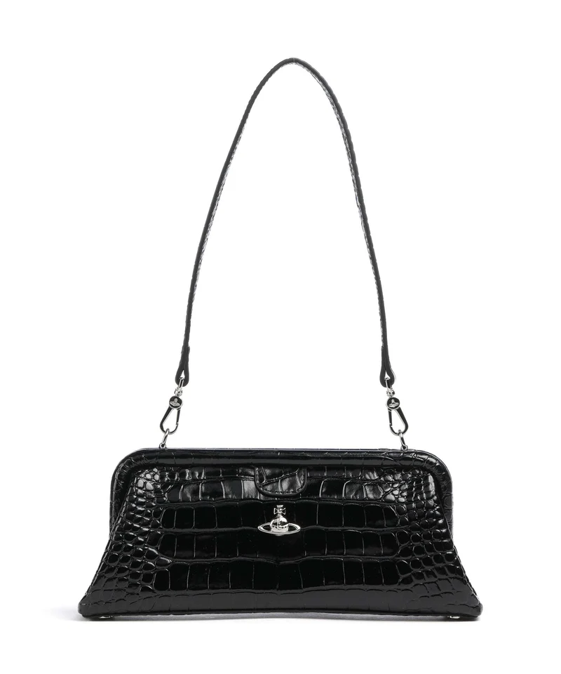 Vivienne Westwood Jane Frame Embossed Croc Bolso de hombro black