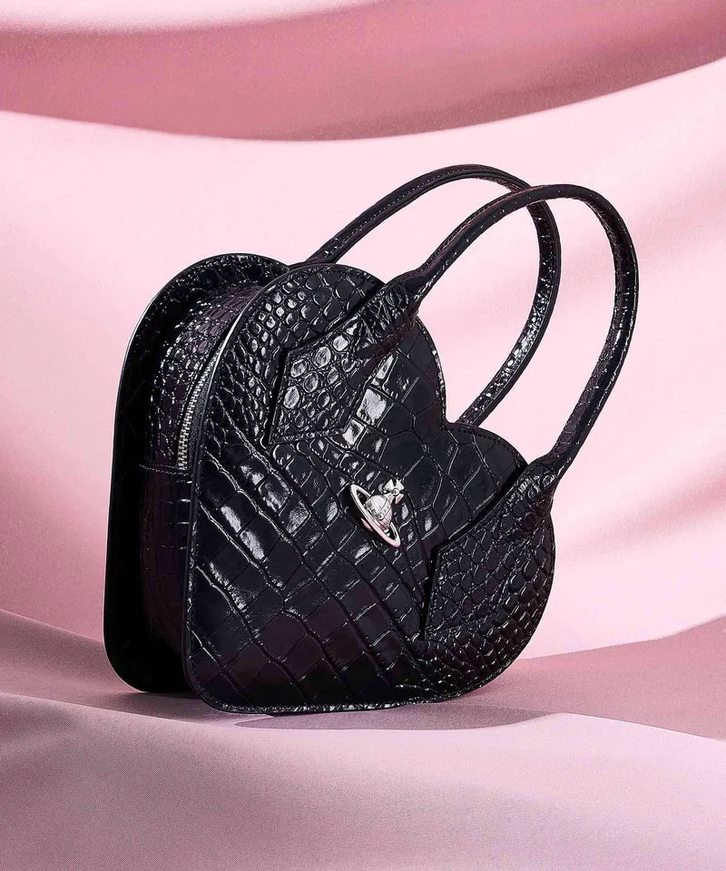 Vivienne Westwood Josephine Heart Embossed Croc Bolso de mano black