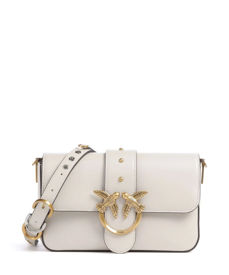 Pinko Love One Mini Slouchy Charms Bandolera bianco seta/antique gold