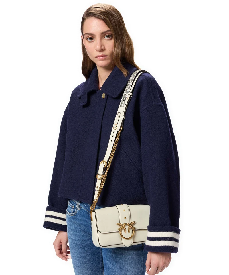 Pinko Love One Mini Slouchy Charms Bandolera bianco seta/antique gold