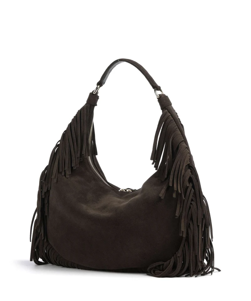 Abro Suede Nana Fringes Bolso de hobo dark brown