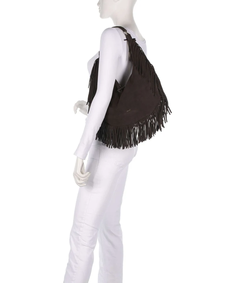 Abro Suede Nana Fringes Bolso de hobo dark brown