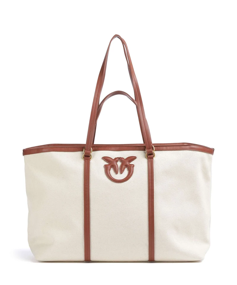 Pinko Bolsa shopping beige/cuoio/antique gold