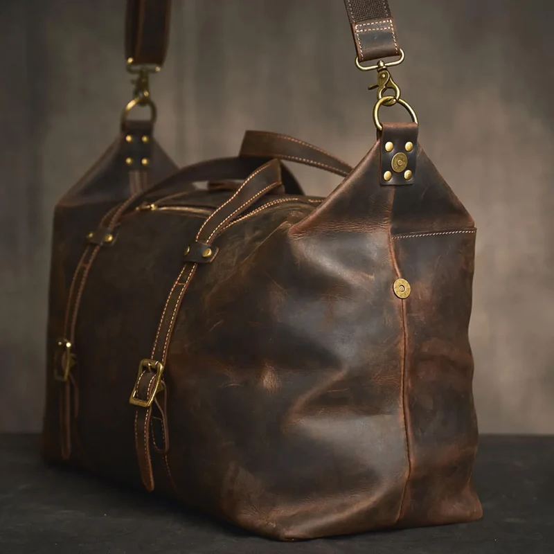 Large Travel Genuine Leather Vintage Style Luggage Bag