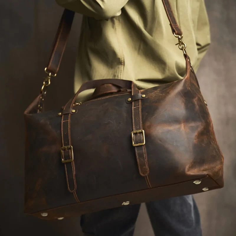 Large Travel Genuine Leather Vintage Style Luggage Bag
