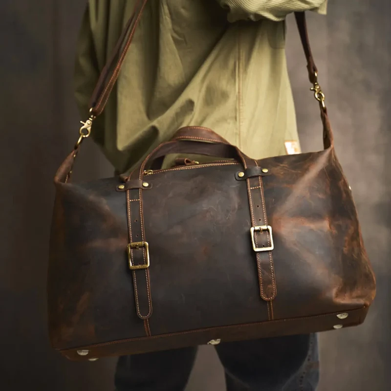 Large Travel Genuine Leather Vintage Style Luggage Bag