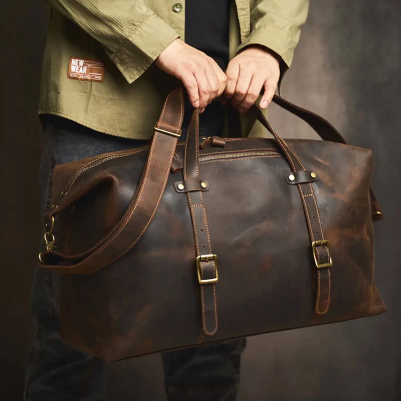 Large Travel Genuine Leather Vintage Style Luggage Bag