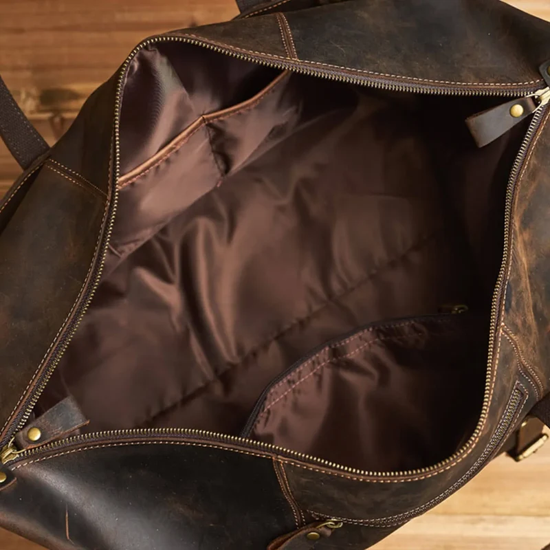 Large Travel Genuine Leather Vintage Style Luggage Bag