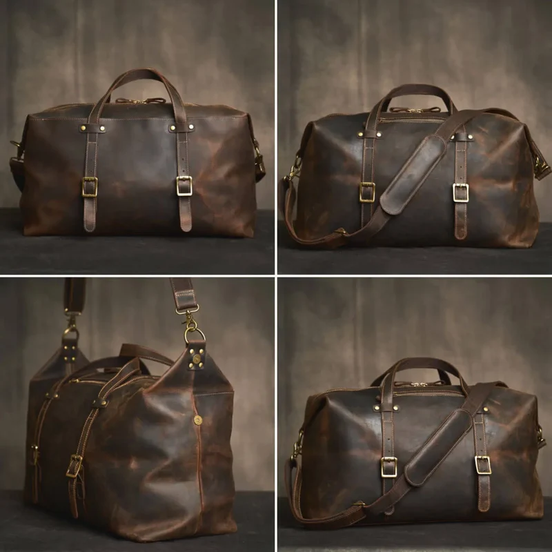 Large Travel Genuine Leather Vintage Style Luggage Bag