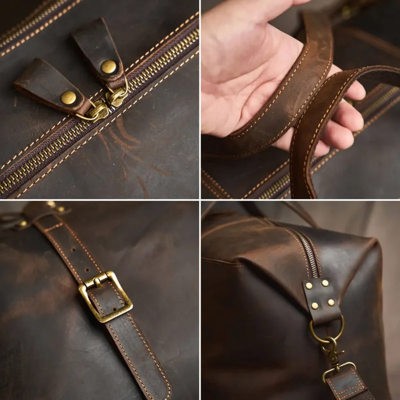Large Travel Genuine Leather Vintage Style Luggage Bag
