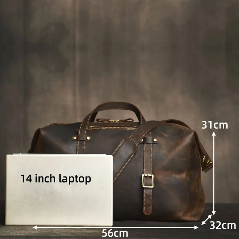 Large Travel Genuine Leather Vintage Style Luggage Bag
