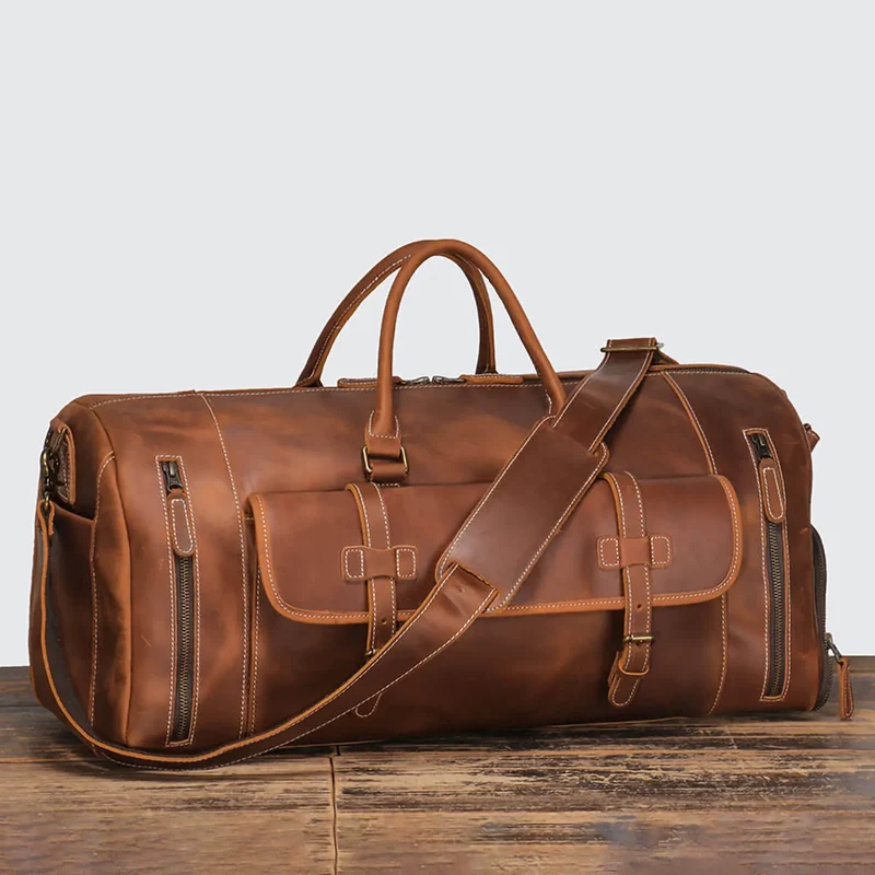 Vintage Brown Leather Travel Duffel Luggage Bag