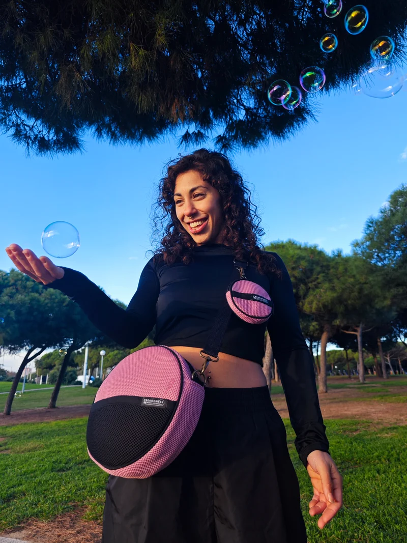Bolso Circular con Monedero Rosa-Negro