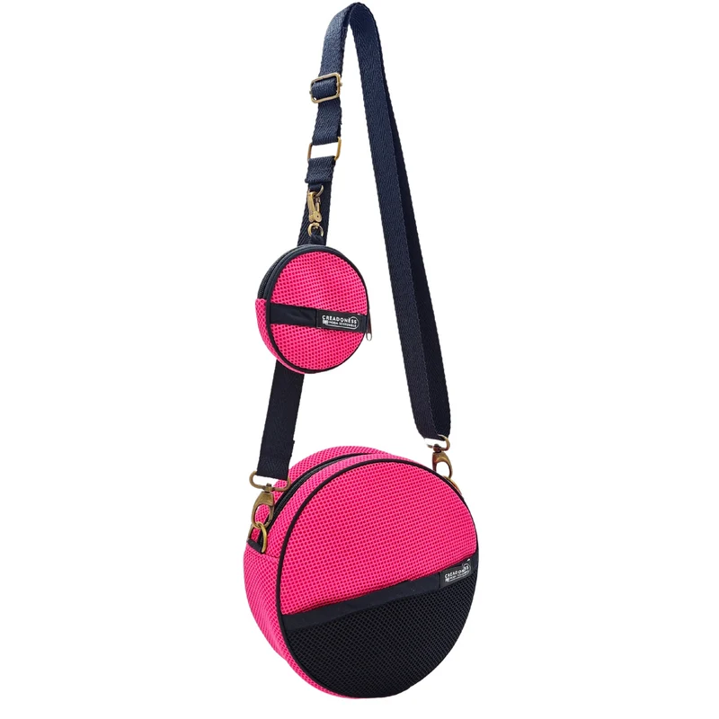Bolso Circular con Monedero Fucsia-Negro