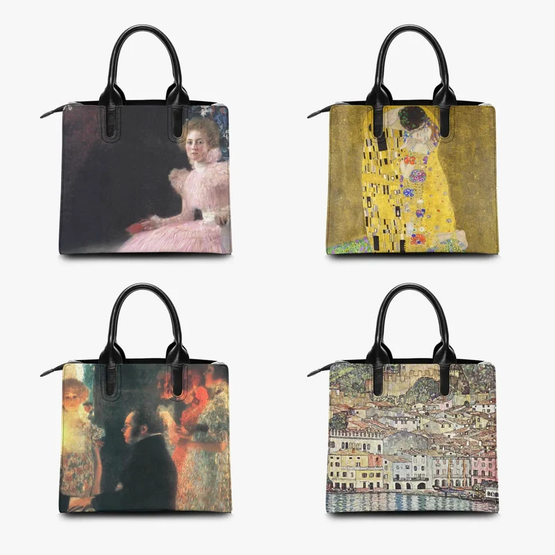 Gustav Klimt's Hygieia Painting Art Leather Handbag