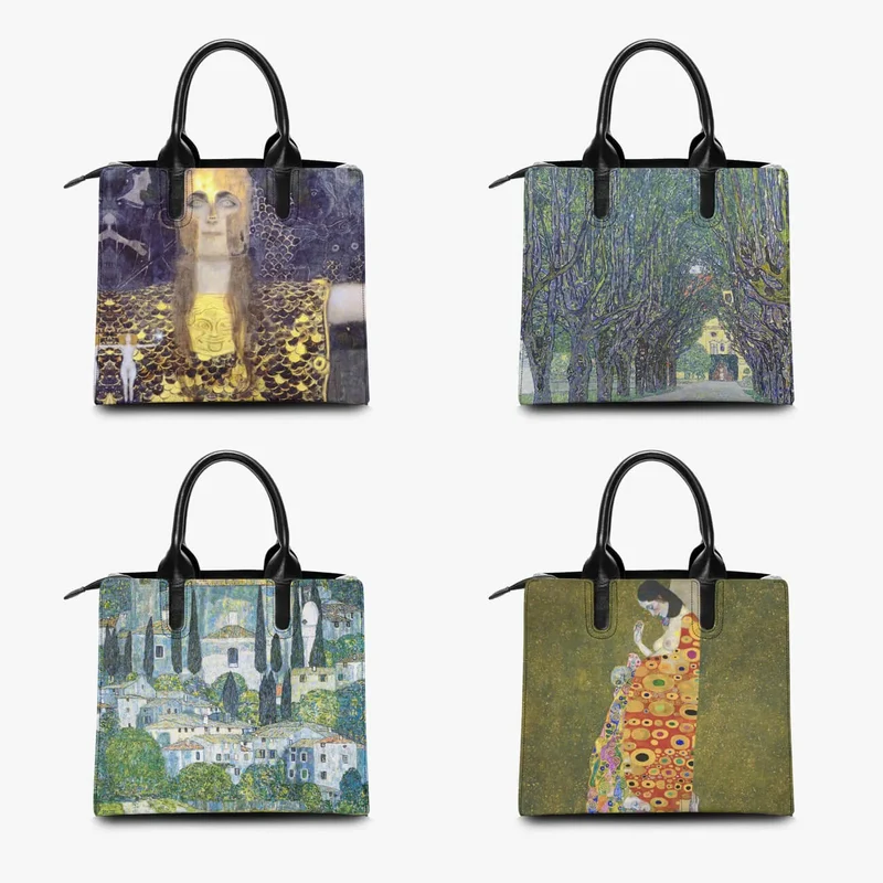 Gustav Klimt's Hygieia Painting Art Leather Handbag