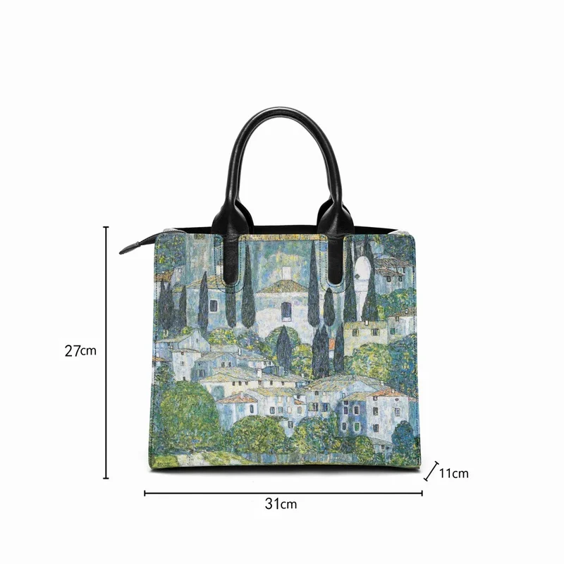 Gustav Klimt's Kirche in Cassone Painting Fashion Handbag