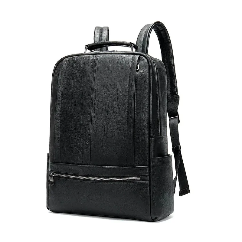 Large Capacity Black Leather Waterproof Classic Backpack