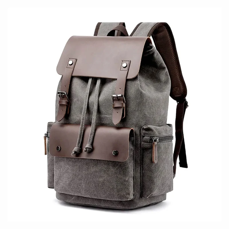 Fashion Canvas Leather Cover Large Capacity Backpack