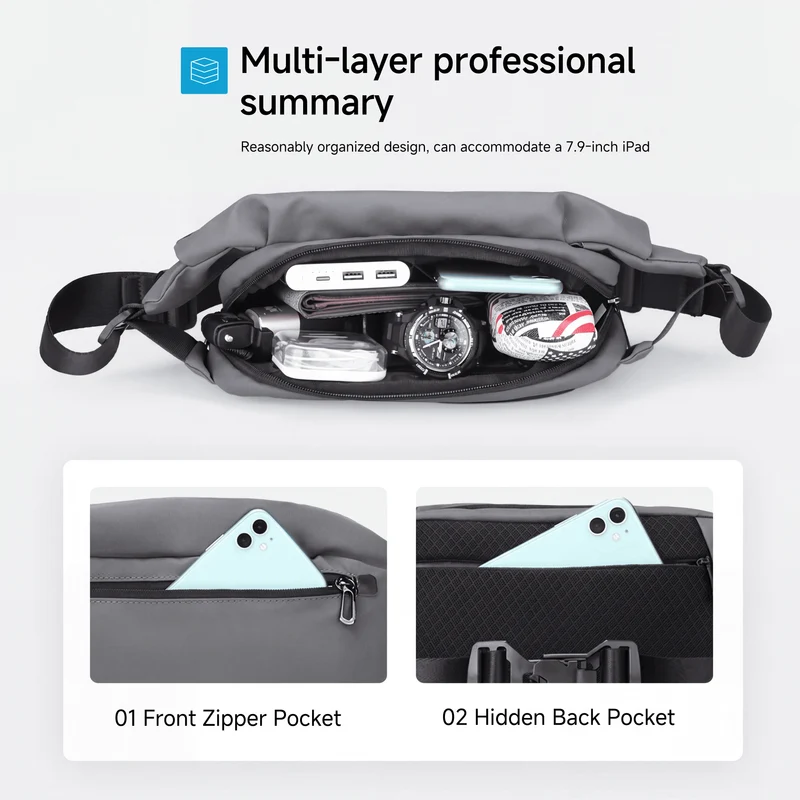 Peiano Elite Gray: Oxford Material Elegant Lightweight Waterproof Crossbody Bag